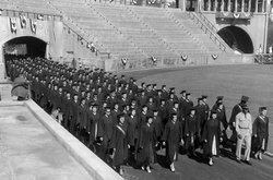 Black and white photo of people in Archbold Stadium