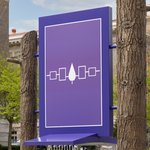 Haudenosaunee flag sign on campus in spring