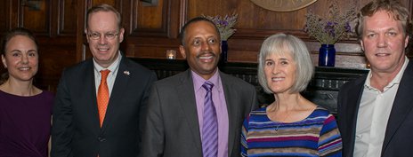 From left: Spanish Professor Kathryn Everly, Chancellor Kent Syverud, former Mellon President Lewis, Vice Chancellor Wheatly and Humanities Corridor Director Gregg Lambert (© EricWeissPhoto 2016)