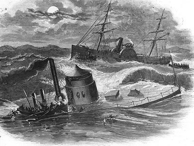 The sinking of the USS Monitor.
