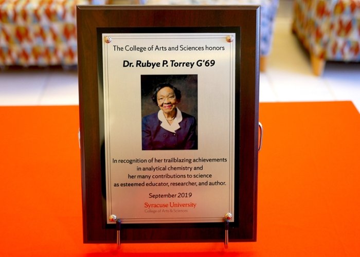 Plaque honoring Rubye Torrey. 