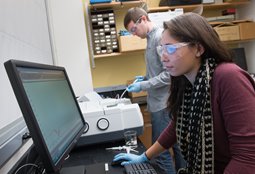 Kristina Arauz '16, a bioengineering major, and Tomas Smith '16, a dual major in biochemistry and geography, use the new equipment several hours a week.