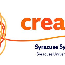 Orange graphic with text reading creativity, Syracuse Symposium 25/26.