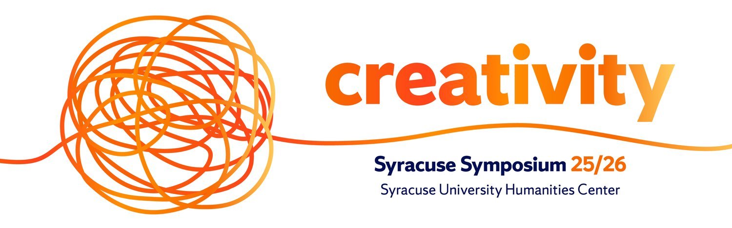 Orange graphic with text reading creativity, Syracuse Symposium 25/26.